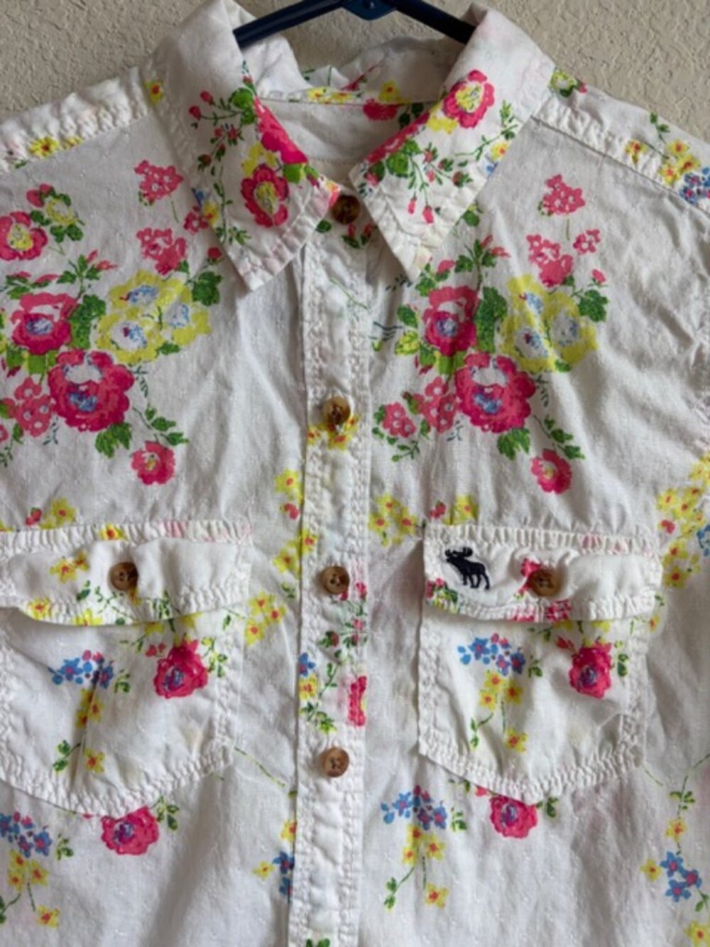 Vintage Abercrombie & Fitch Womens Floral 100% Cotton Moose Shirt XL Y2K Preppy - Picture 4 of 9